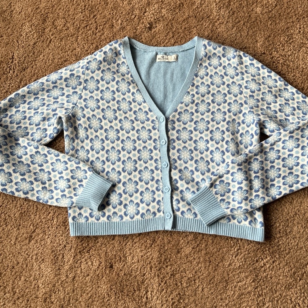 Floral Blue Cardigan Sweater